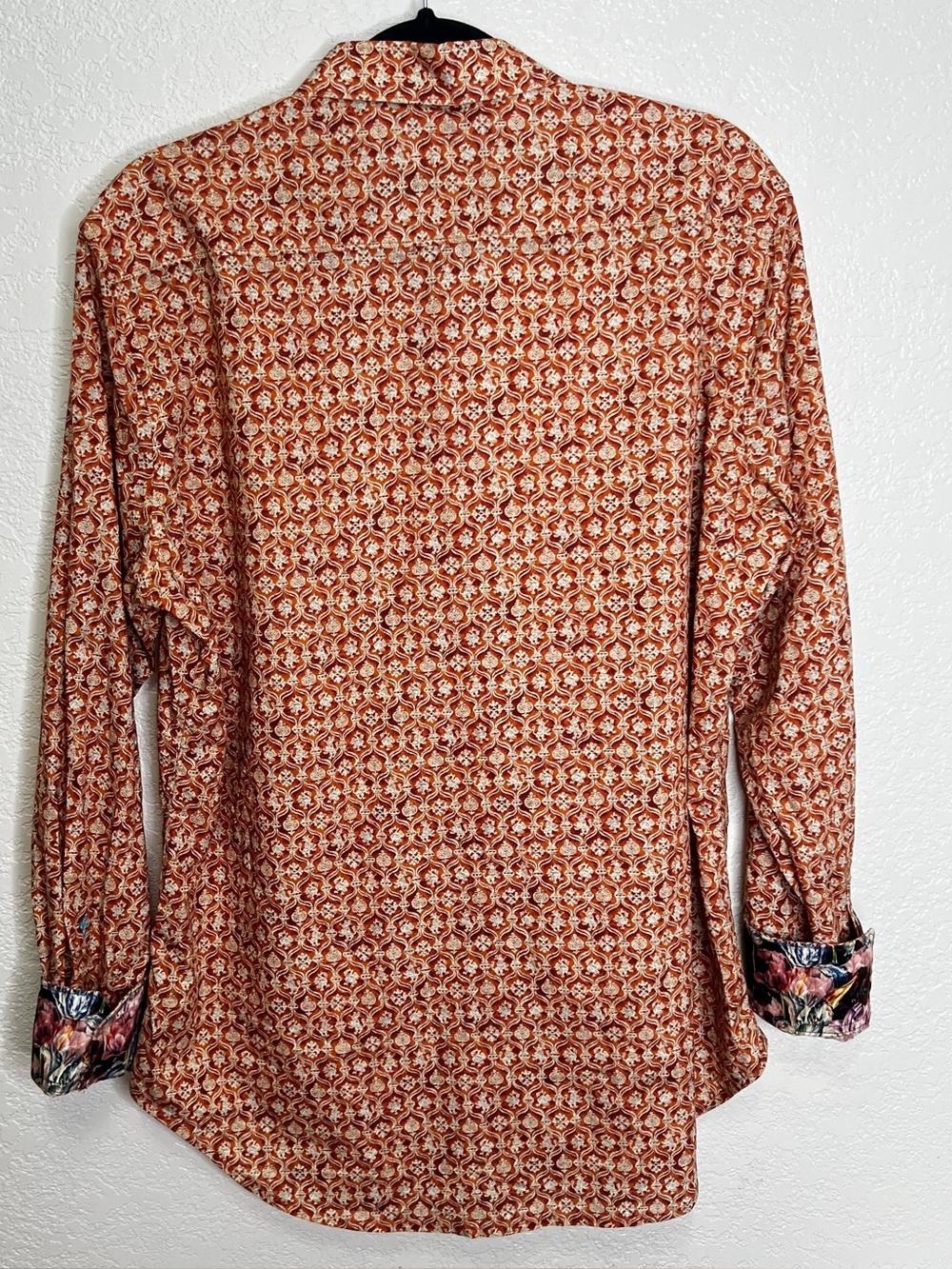 Robert Graham Medallion Floral Flip Cuff Button Down Shirt Orange Mens Sz M - Picture 3 of 12